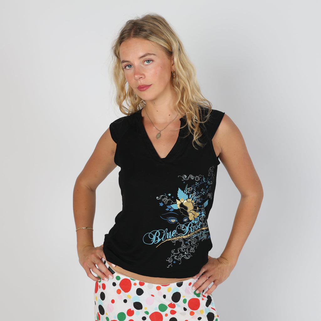 Black 90s L.A. Blue Rose Woven Vest (M)