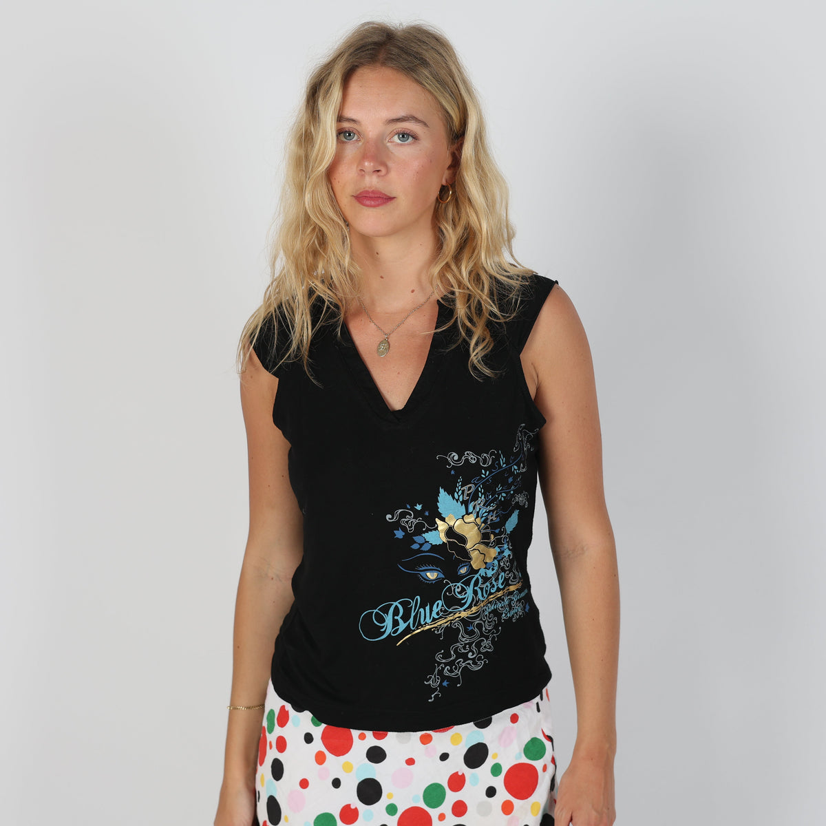 Black 90s L.A. Blue Rose Woven Vest (M)
