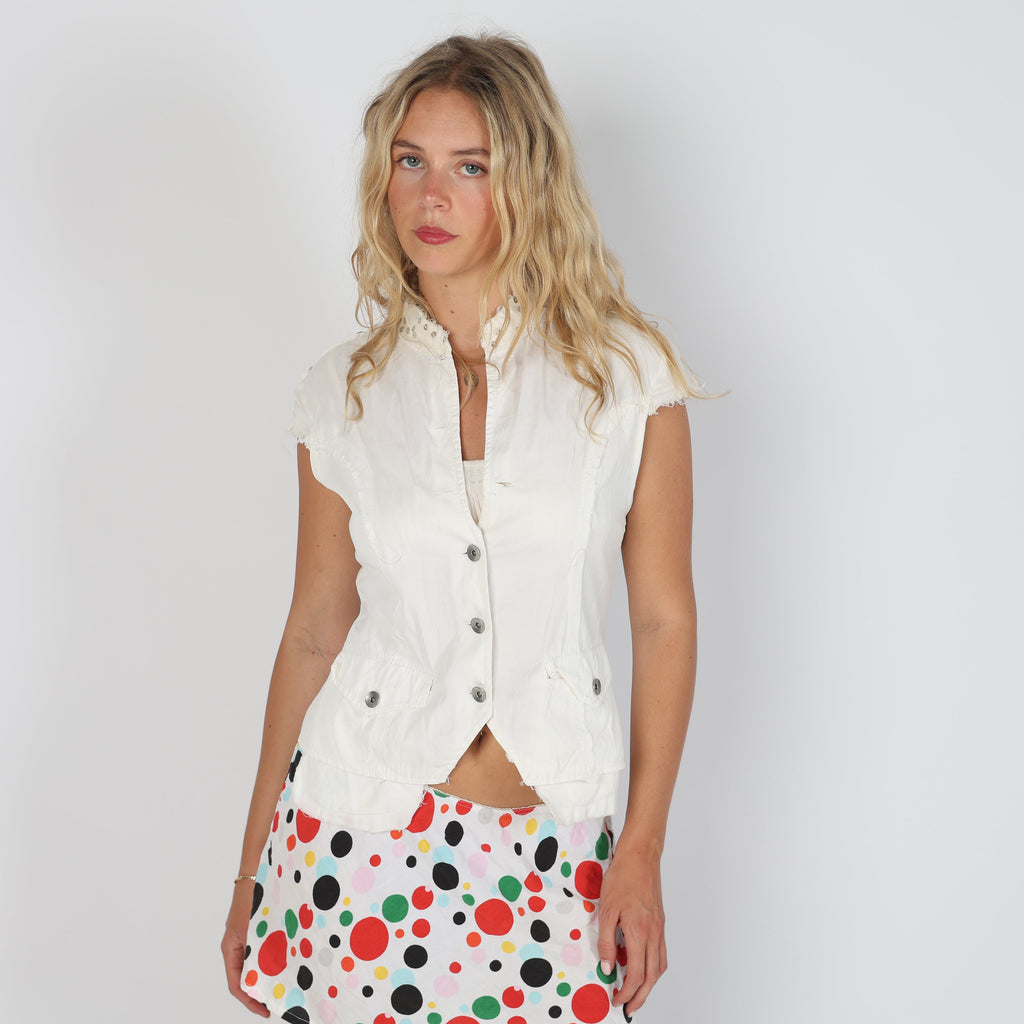 White 90s Cyberg Werr Woven Vest (S)