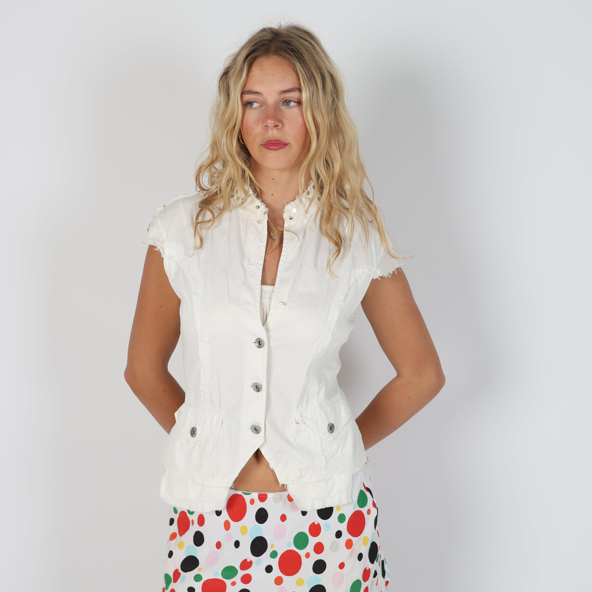 White 90s Cyberg Werr Woven Vest (S)