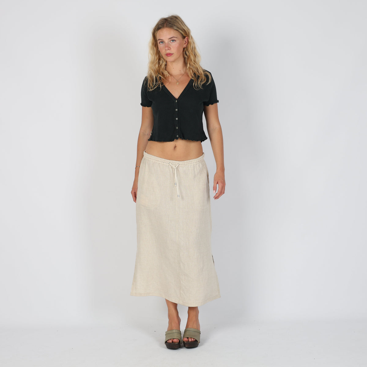 Beige 90s Niama Woven Maxi Skirt (S)