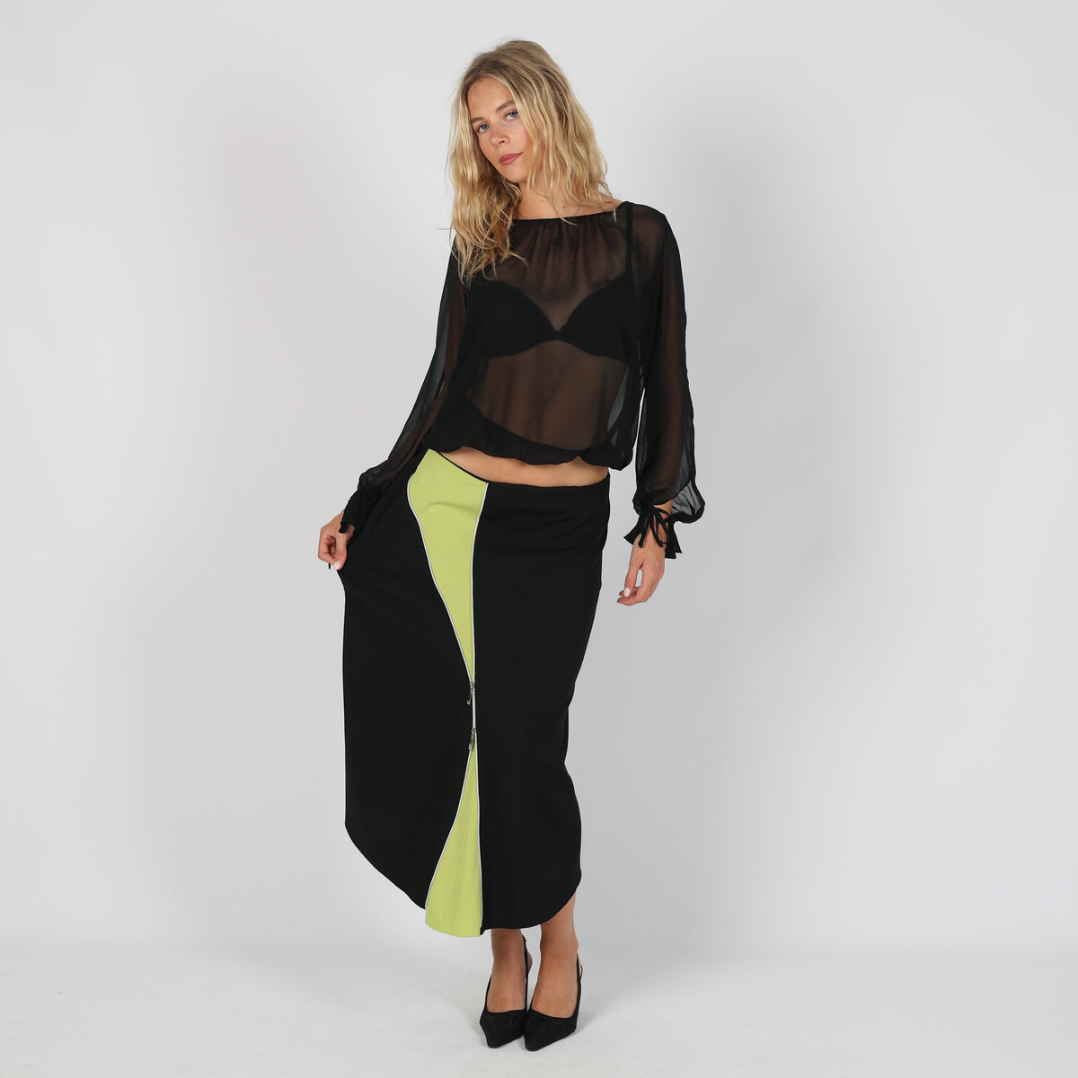 Black 90s Coconuda Woven Midi Skirt (M)