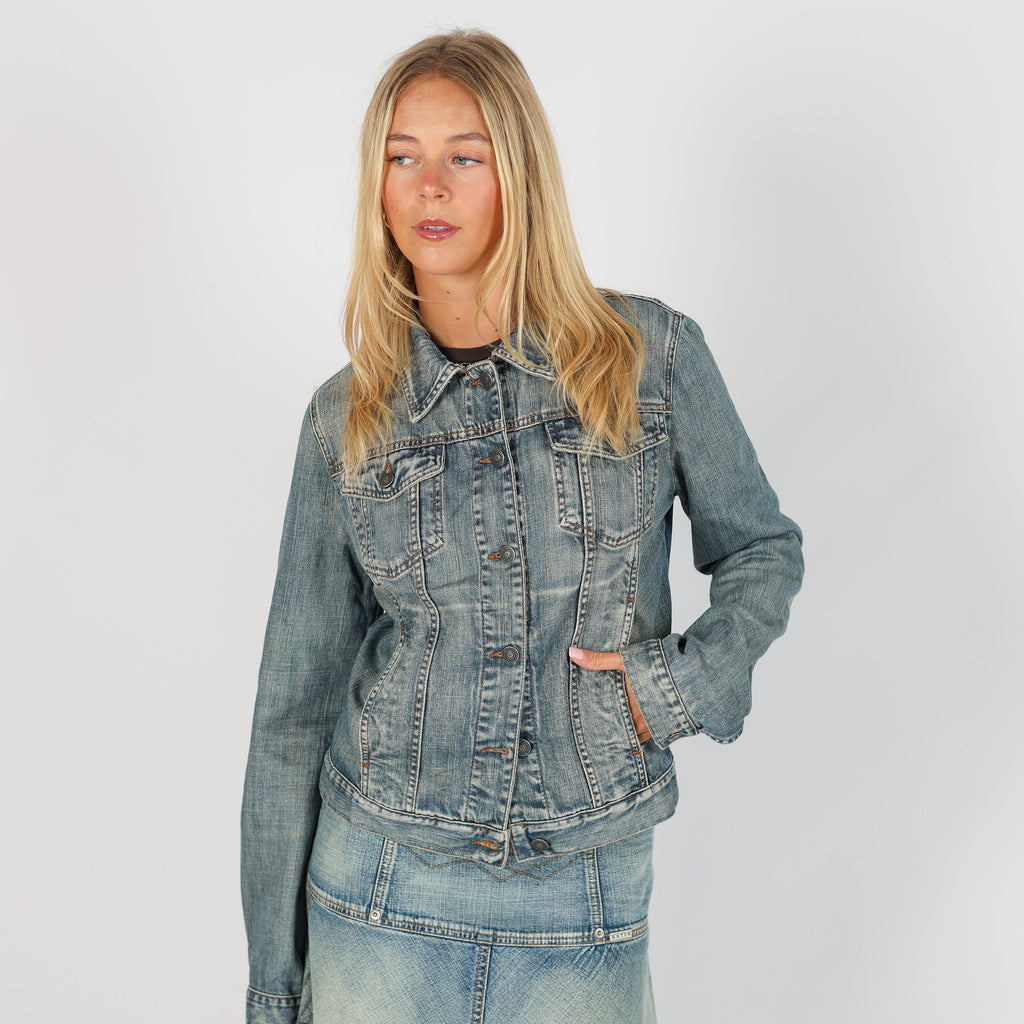 Light Blue Y2K United Colors of Benetton Denim Jacket (S)