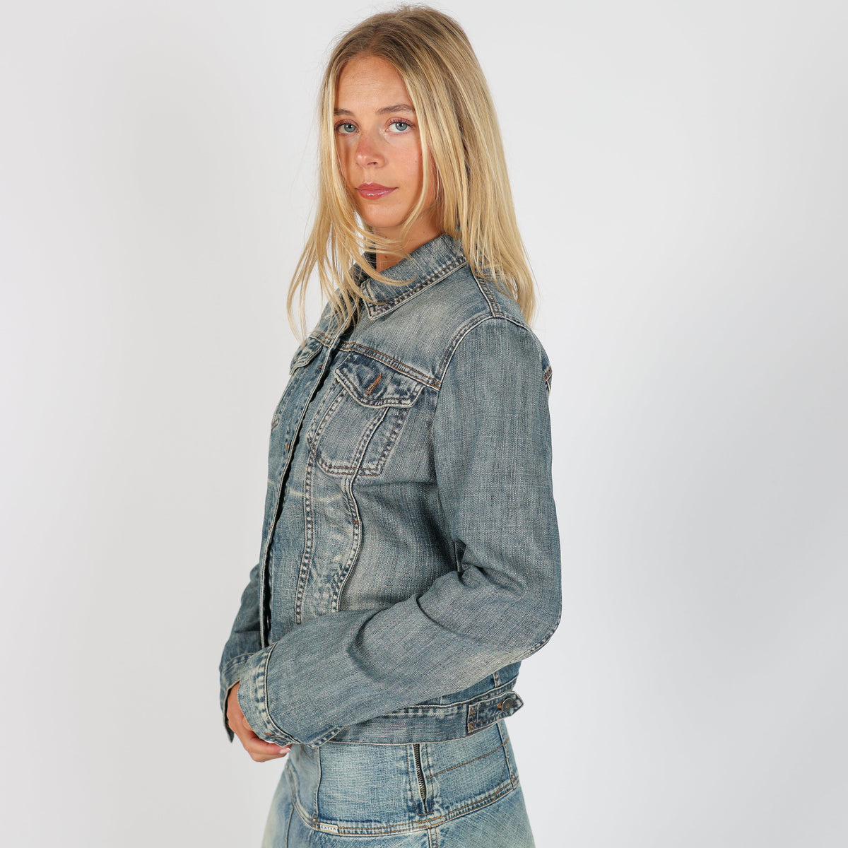 Light Blue Y2K United Colors of Benetton Denim Jacket (S)