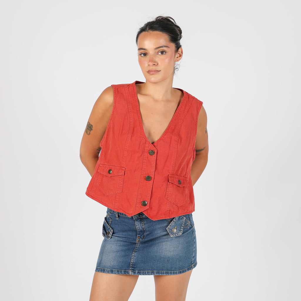 Orange Y2K Denim Waistcoat (L)