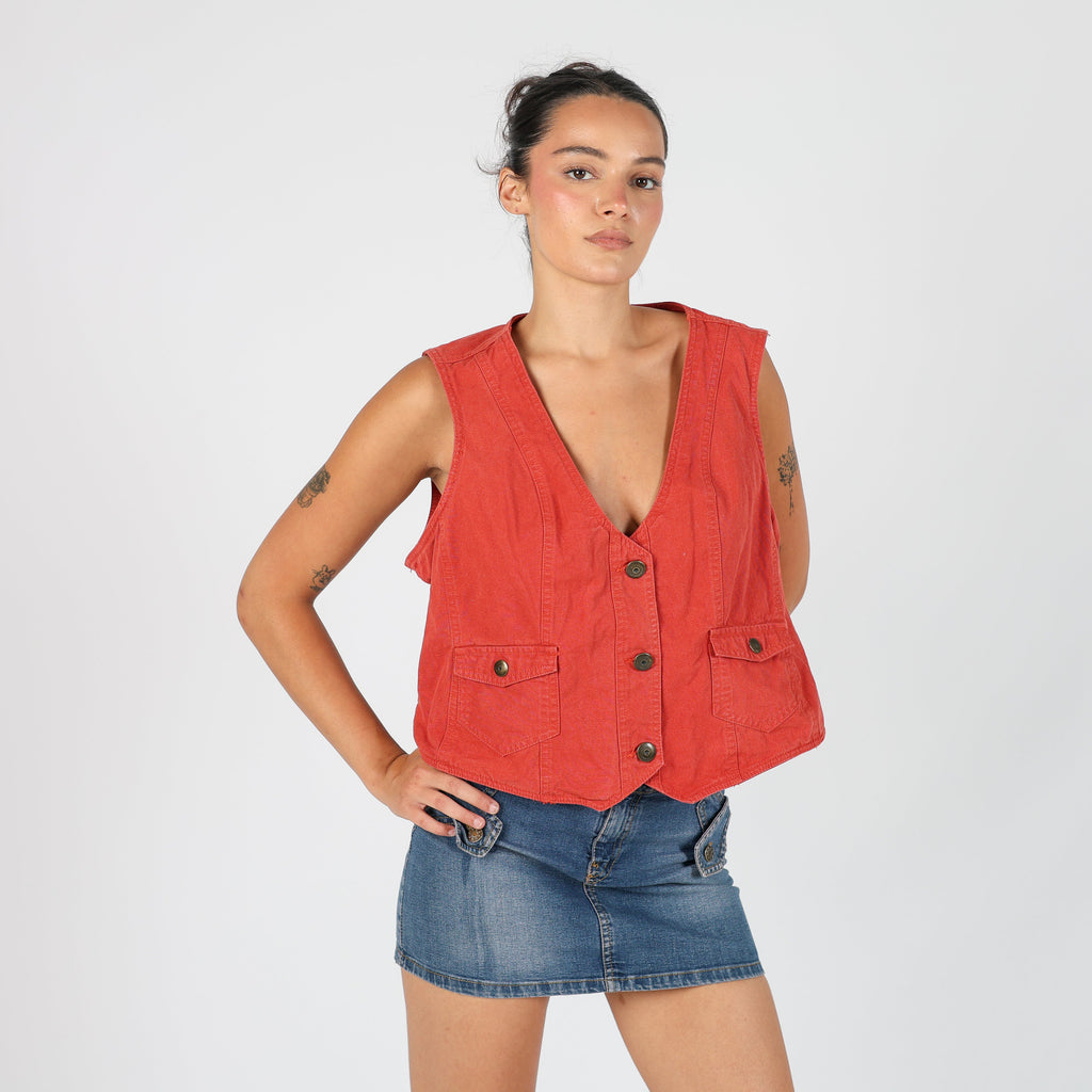 Orange Y2K Denim Waistcoat (L)