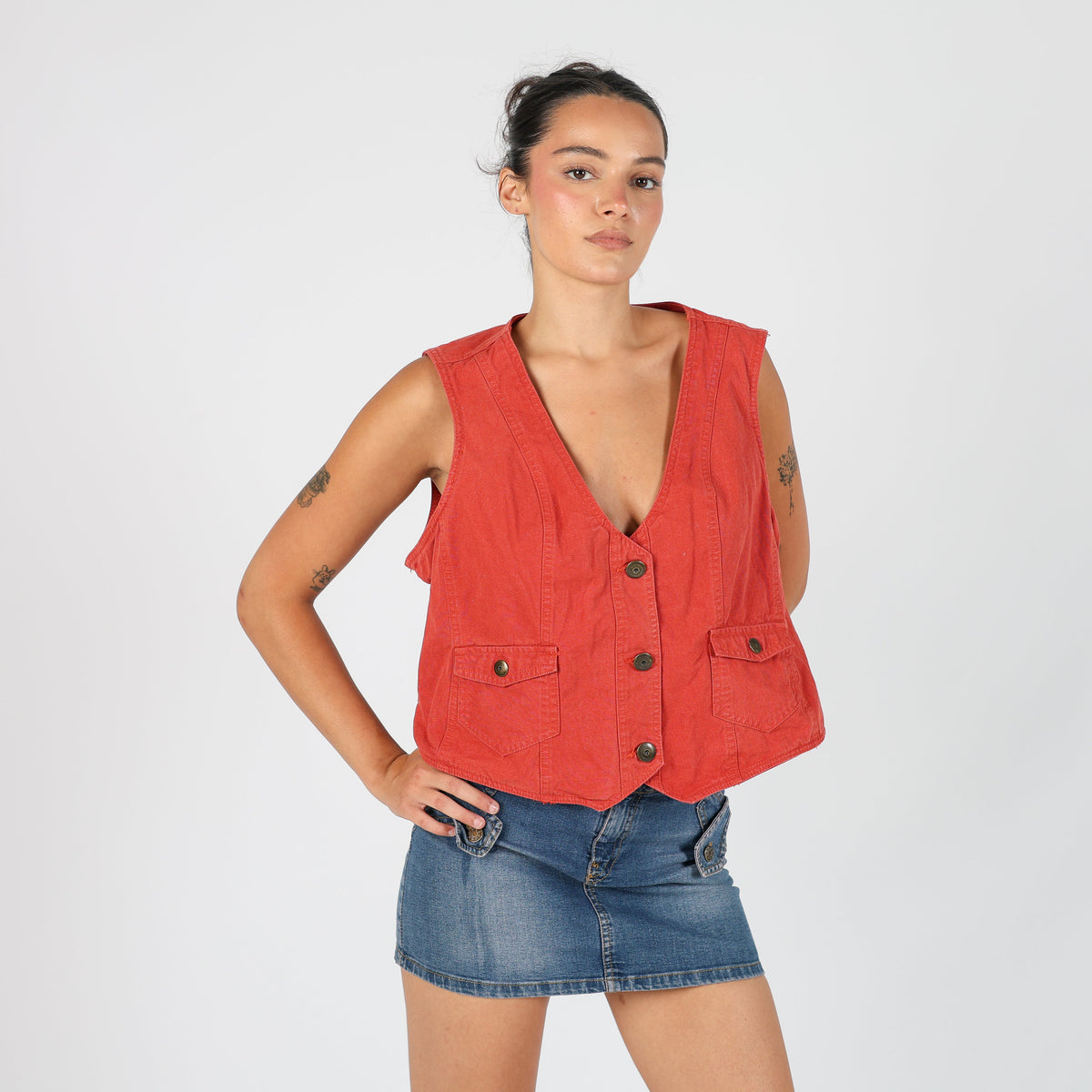 Orange Y2K Denim Waistcoat (L)