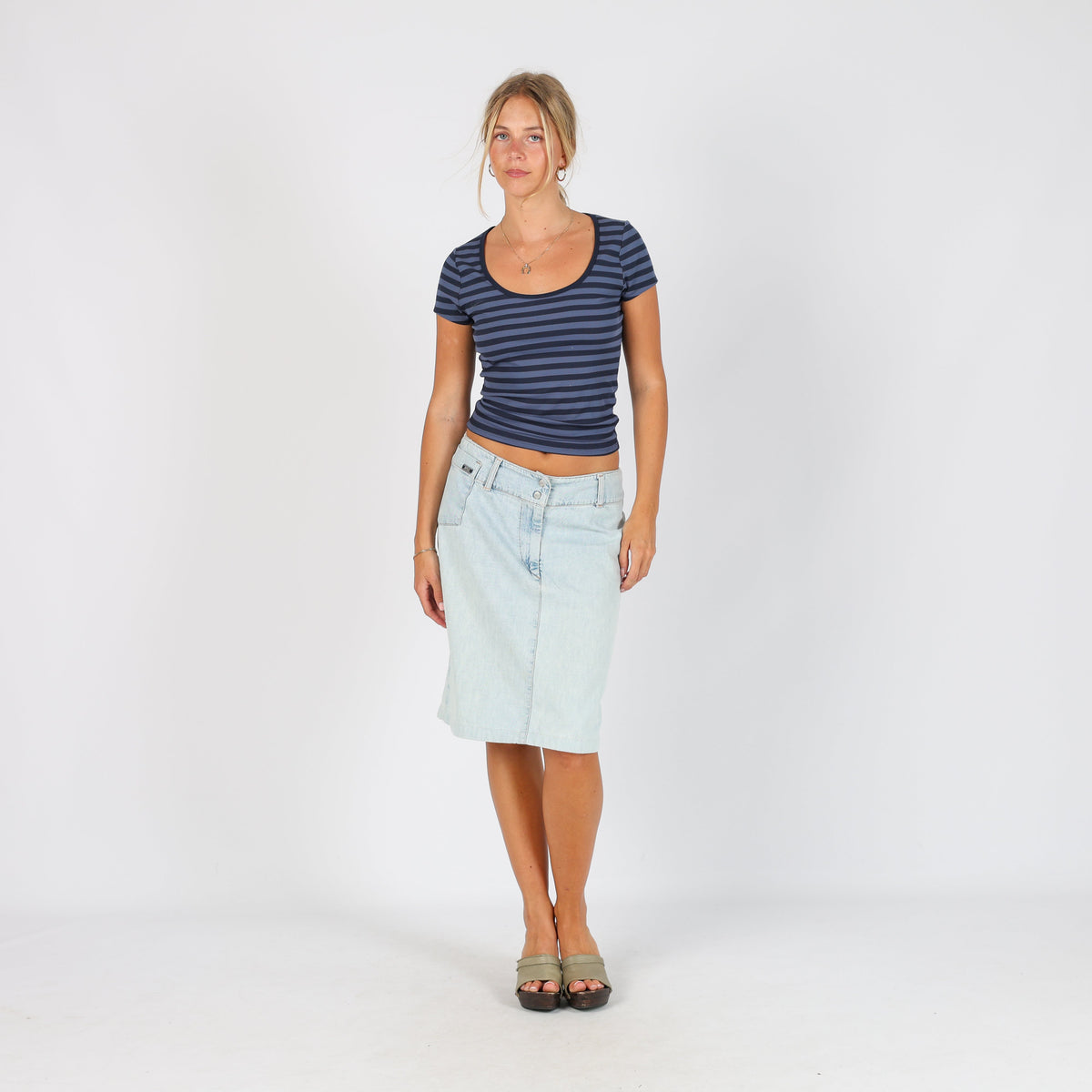 Light Blue 90s Rifle Jeans Denim Midi Skirt (S)
