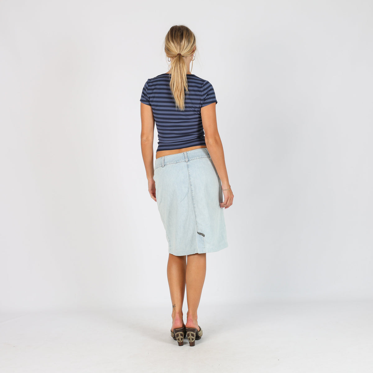 Light Blue 90s Rifle Jeans Denim Midi Skirt (S)