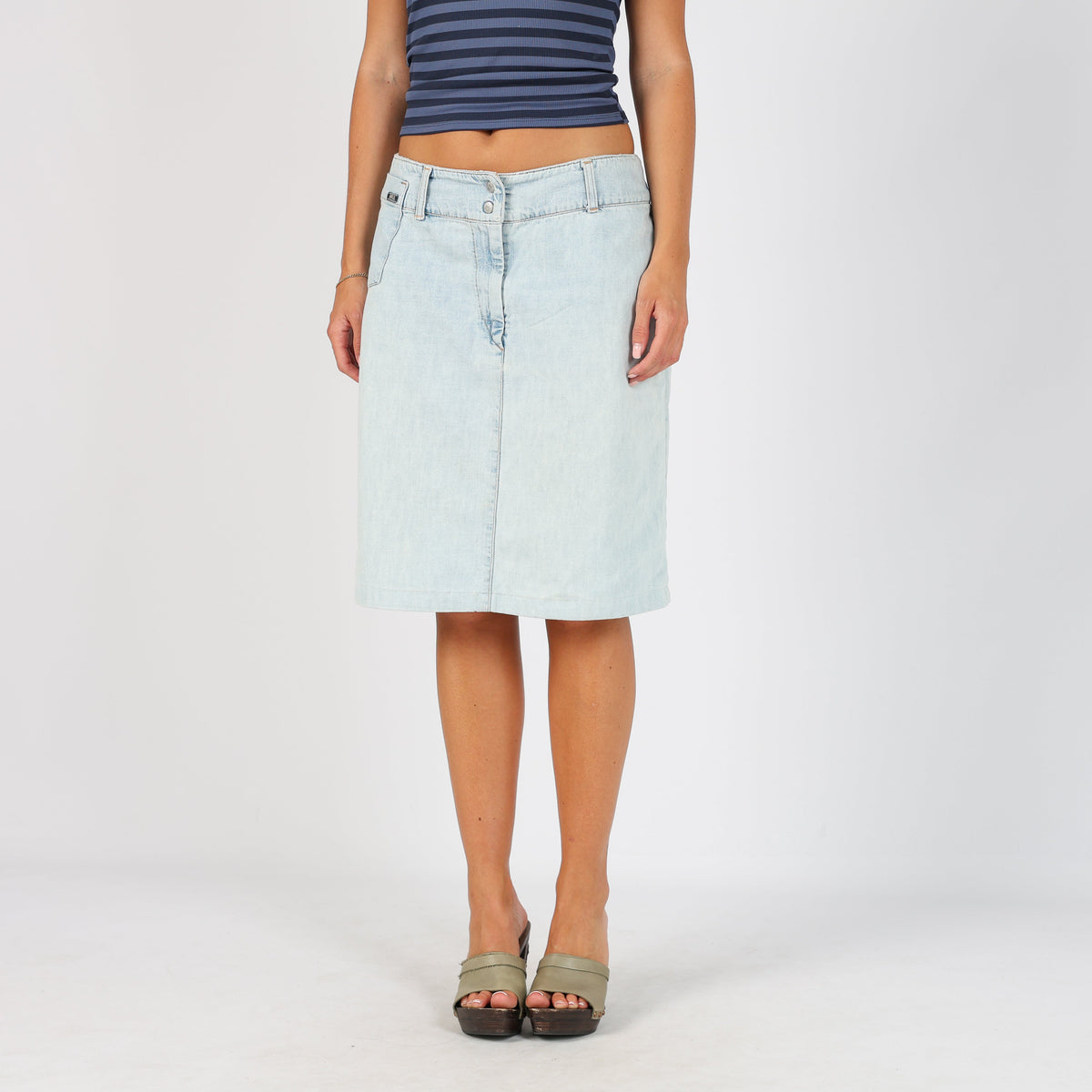 Light Blue 90s Rifle Jeans Denim Midi Skirt (S)