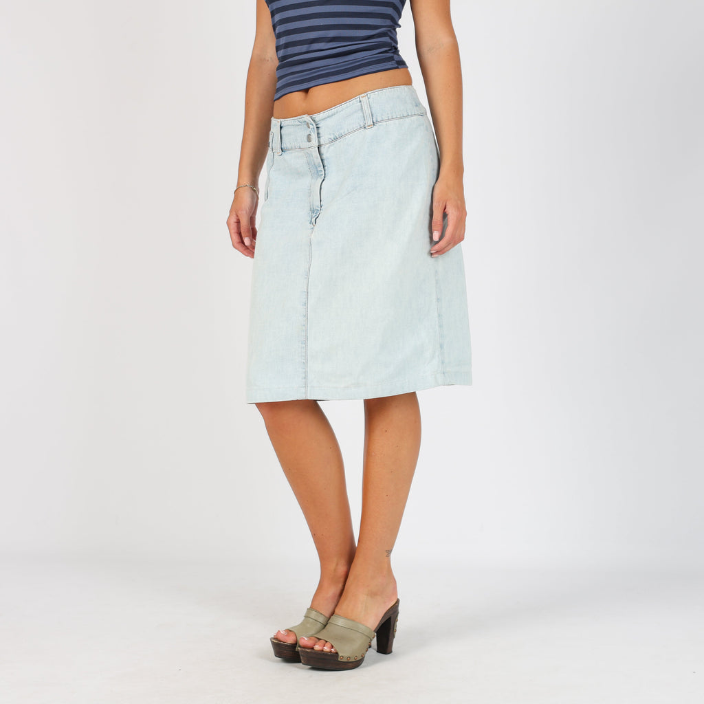 Light Blue 90s Rifle Jeans Denim Midi Skirt (S)