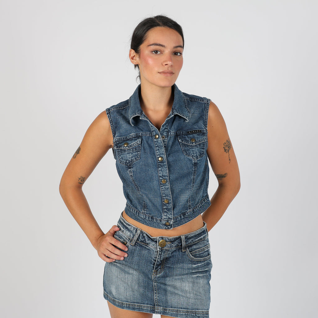 Blue Y2K Sisley Denim Waistcoat (S)