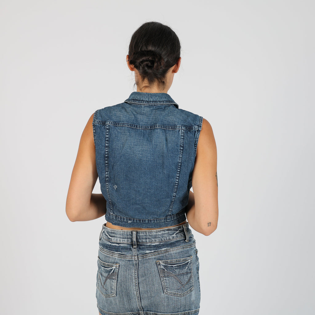 Blue Y2K Sisley Denim Waistcoat (S)