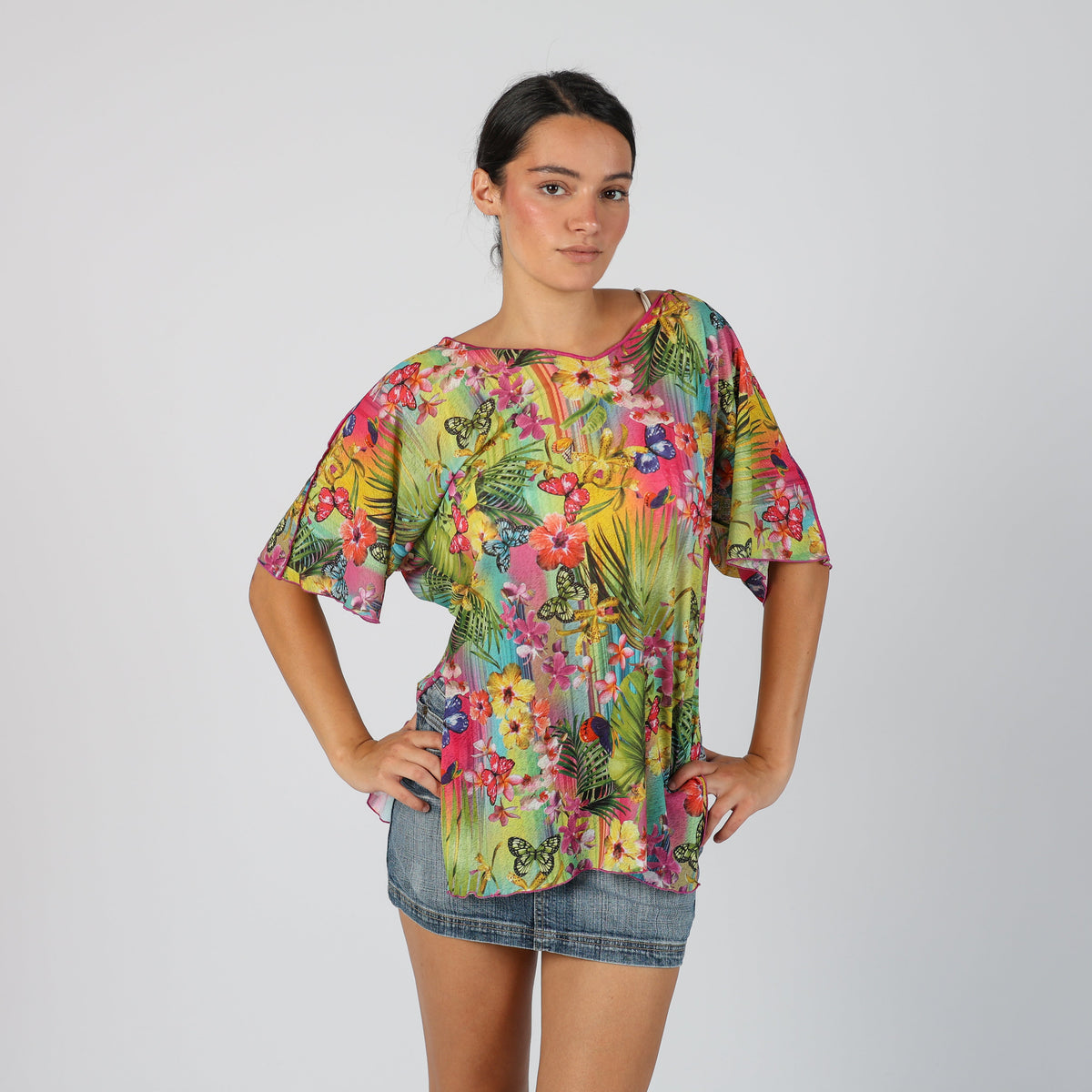 Multicoloured Y2K Stefania Canavest Mesh Top semi-sheer (L)