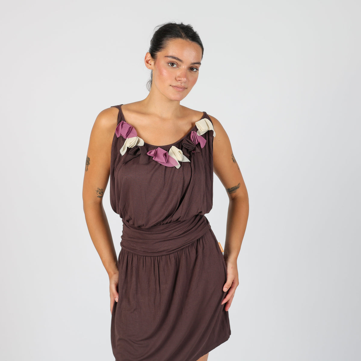 Brown 90s Mamatayoe Woven Mini Dress (S)