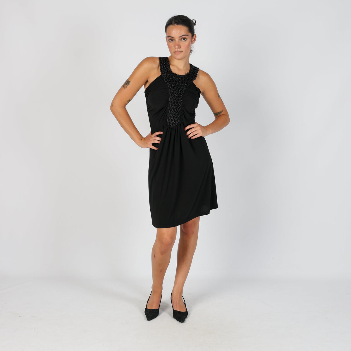 Black Y2K Elisa Landri Woven Midi Dress (S)