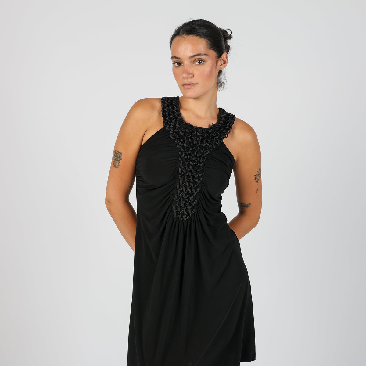Black Y2K Elisa Landri Woven Midi Dress (S)