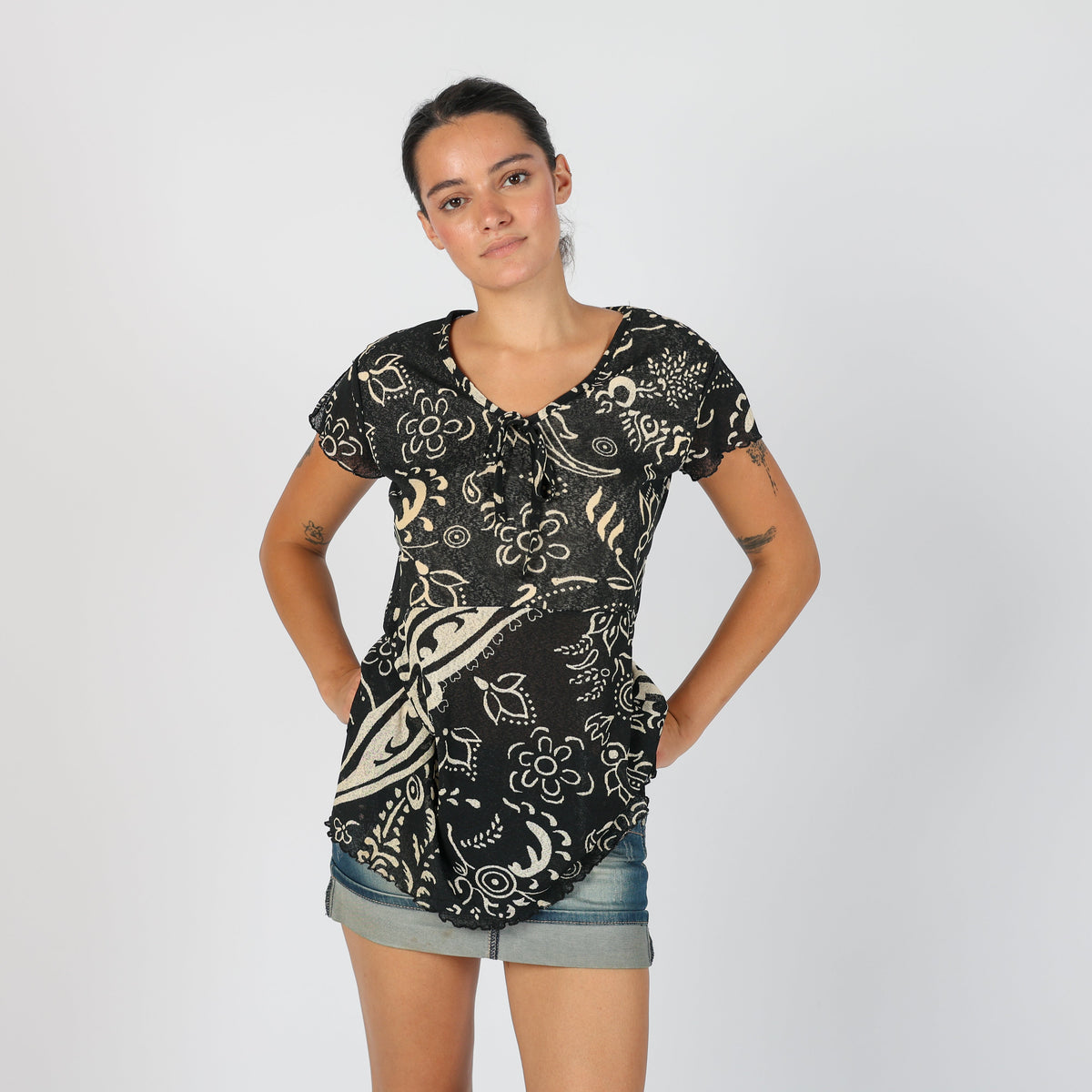 Black Y2K X-Mail Mesh Top semi-sheer (L)
