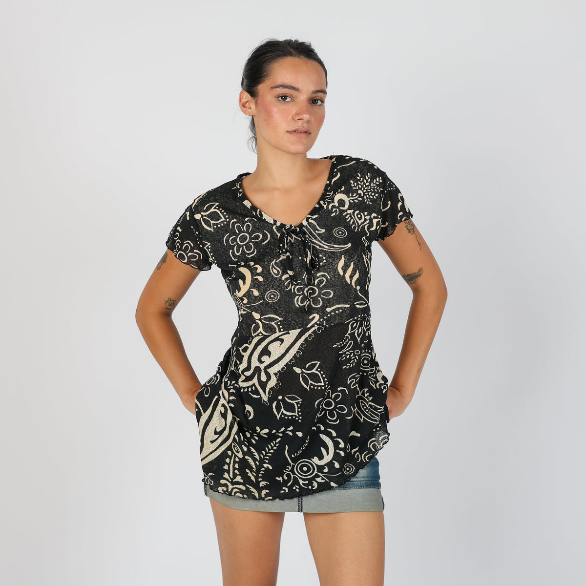 Black Y2K X-Mail Mesh Top semi-sheer (L)