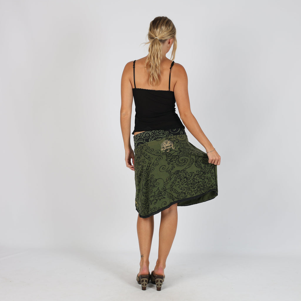Dark Green Y2K Desigual Woven Midi Skirt (M)