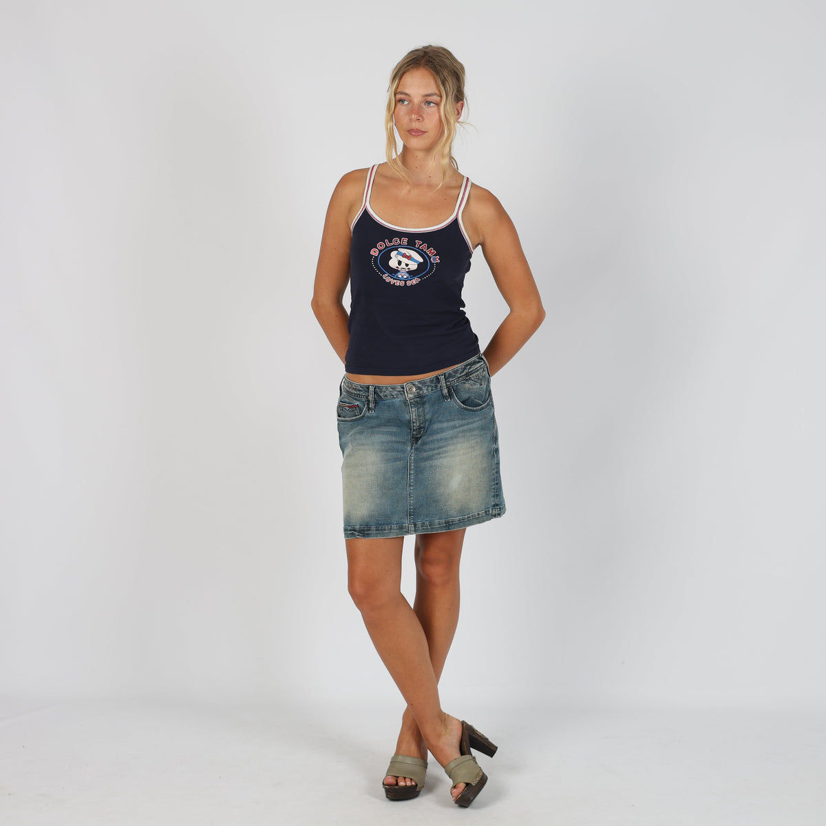 Blue Y2K Tommy Hilfiger Denim Mini Skirt (M)