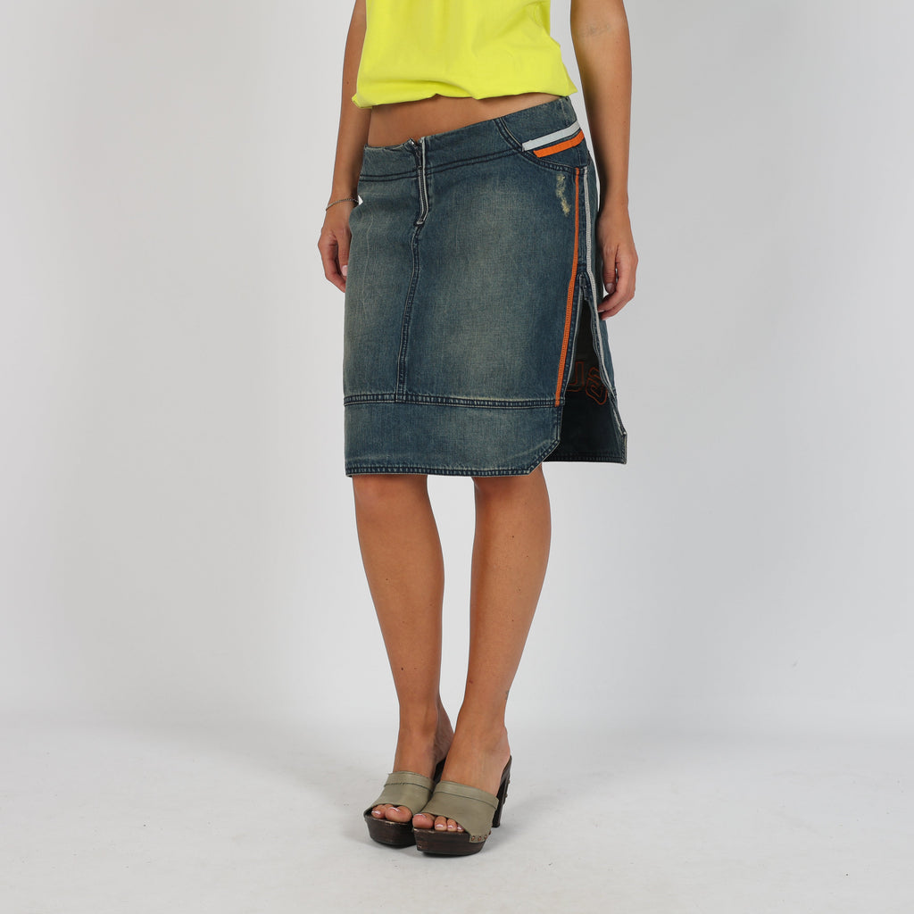 Blue Y2K Guru Denim Midi Skirt (L)