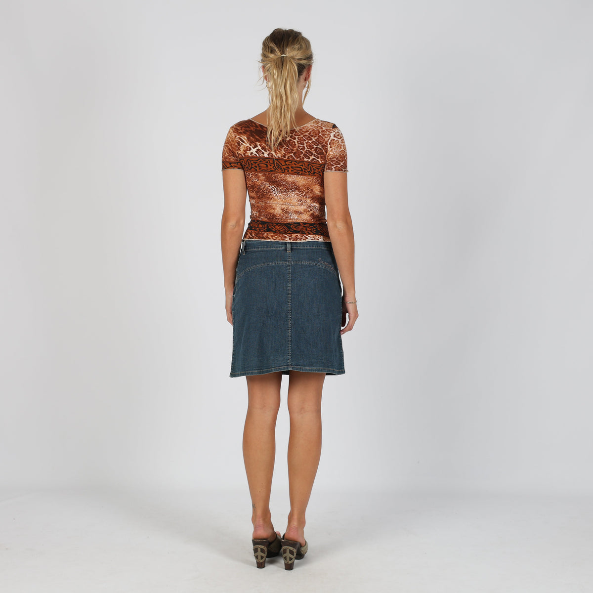 Blue Y2K Sungold Jeans Denim Midi Skirt (S)