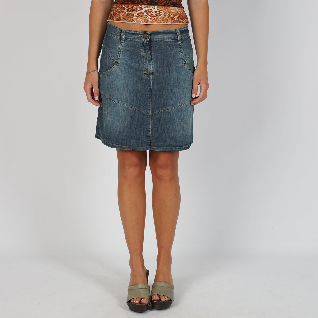 Blue Y2K Sungold Jeans Denim Midi Skirt (S)