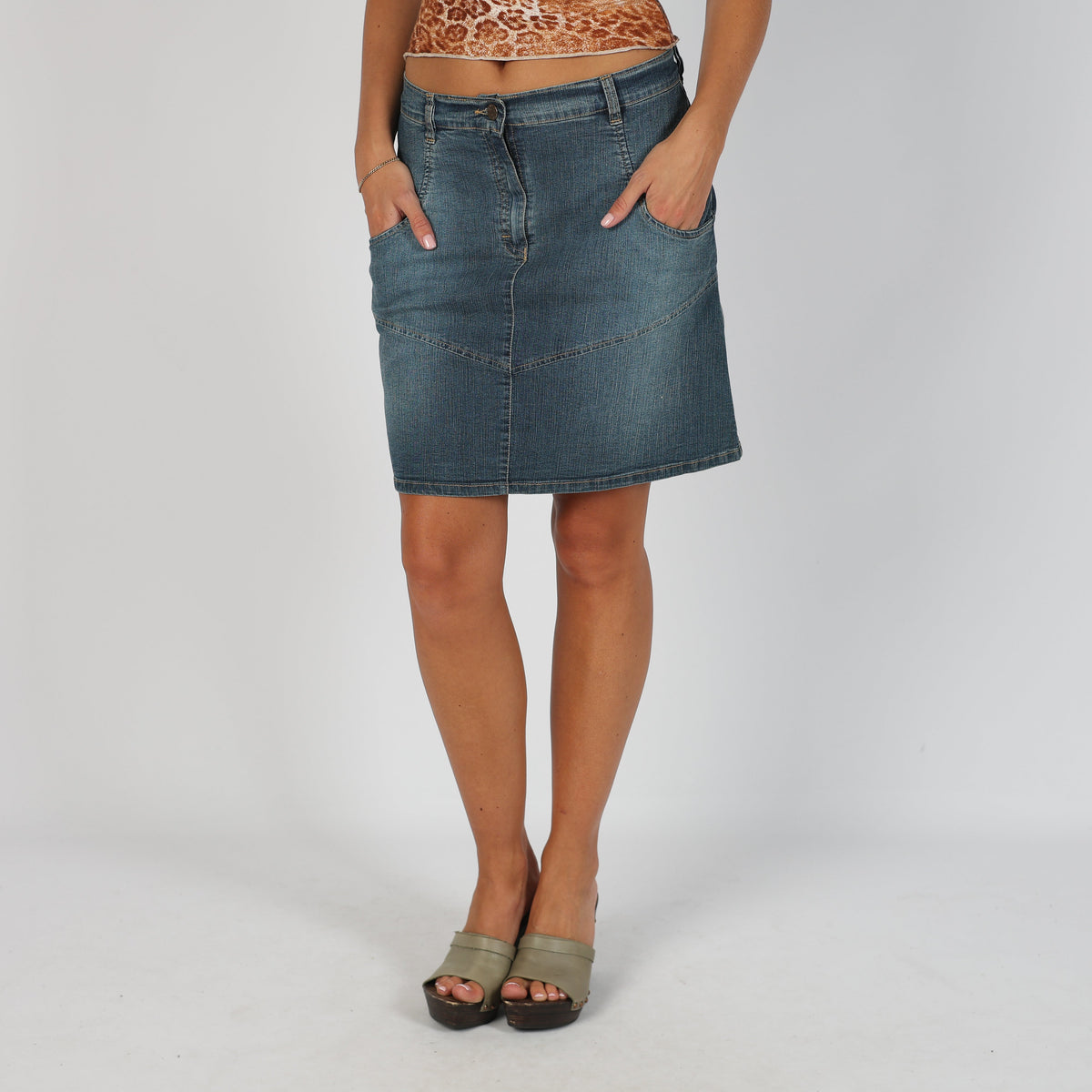 Blue Y2K Sungold Jeans Denim Midi Skirt (S)