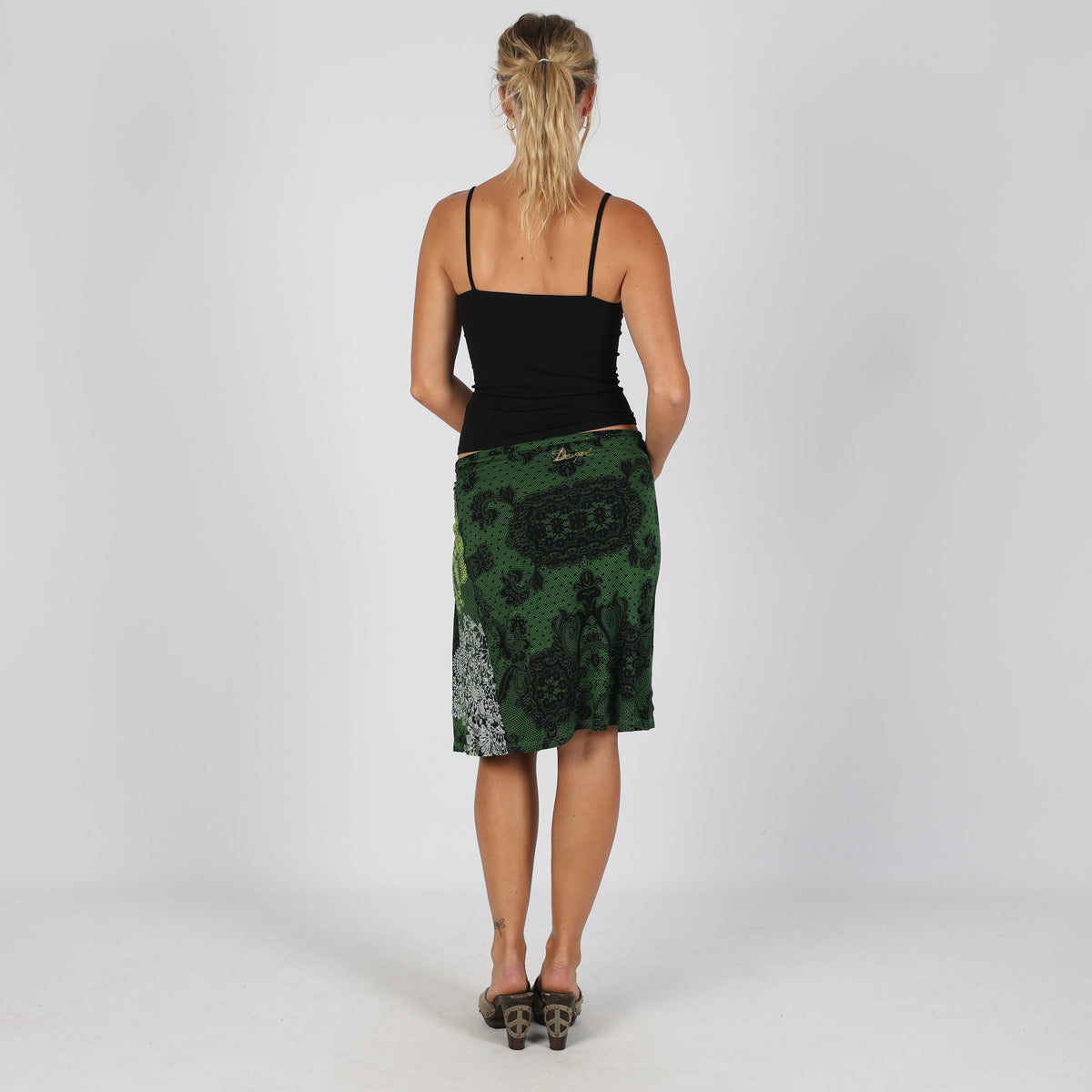 Dark Green Y2K Desigual Woven Midi Skirt (S)