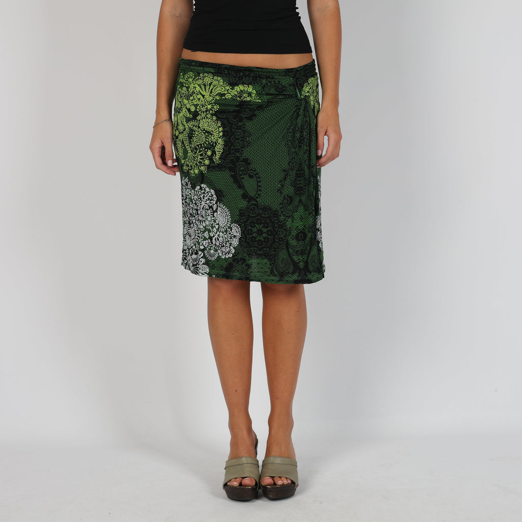 Dark Green Y2K Desigual Woven Midi Skirt (S)