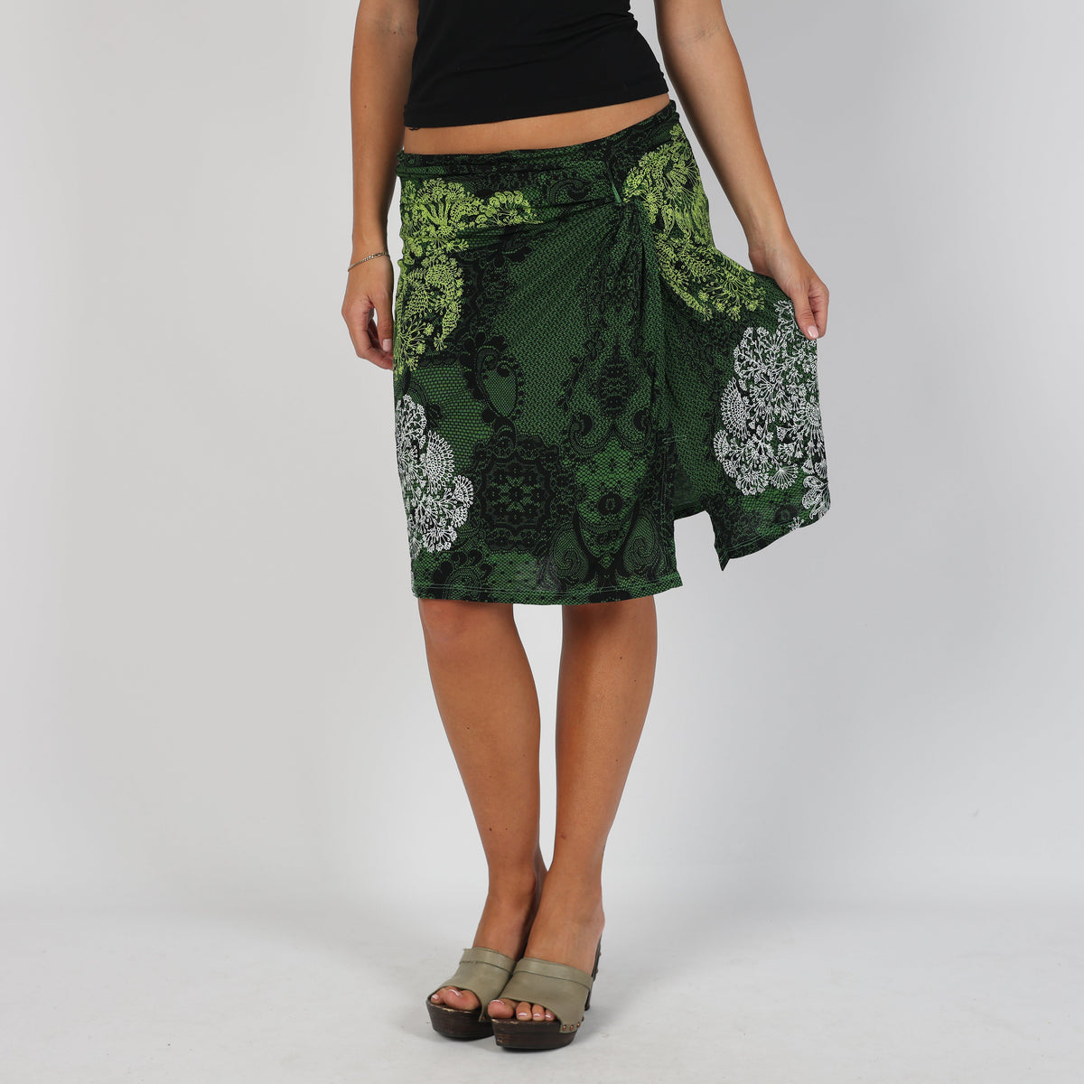 Dark Green Y2K Desigual Woven Midi Skirt (S)