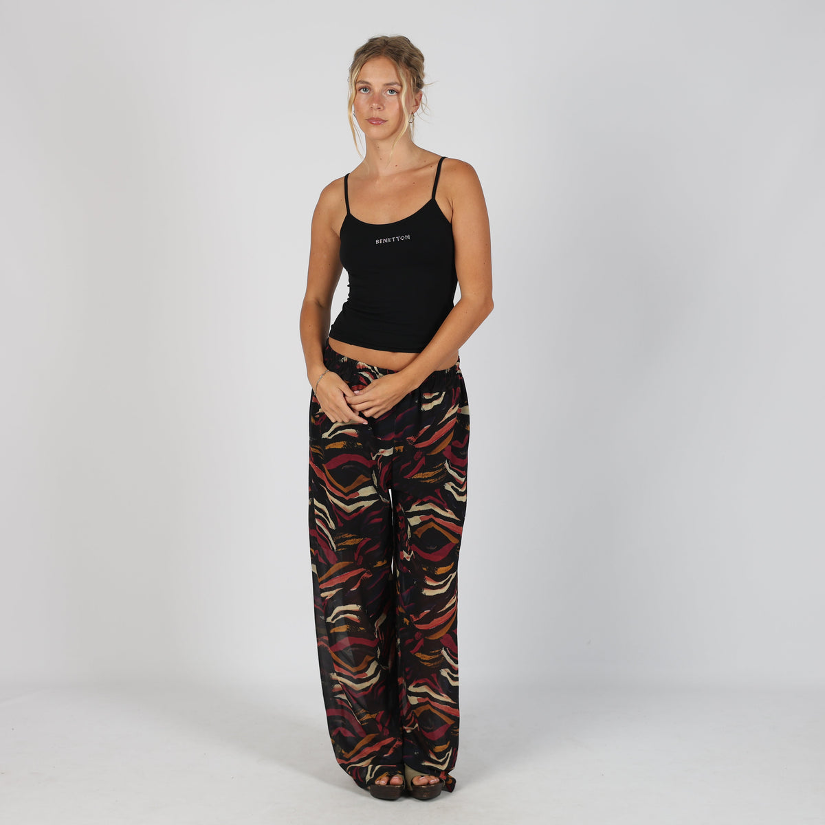 Black Y2K Gloss Roma Woven Trousers semi-sheer (XS)