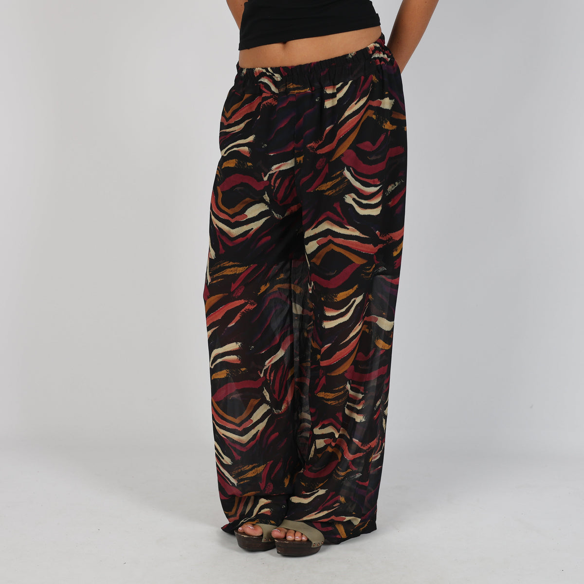 Black Y2K Gloss Roma Woven Trousers semi-sheer (XS)