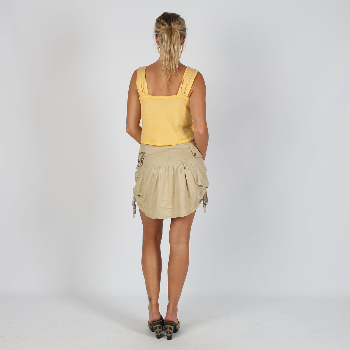 Beige Y2K Desigual Woven Mini Skirt (S)