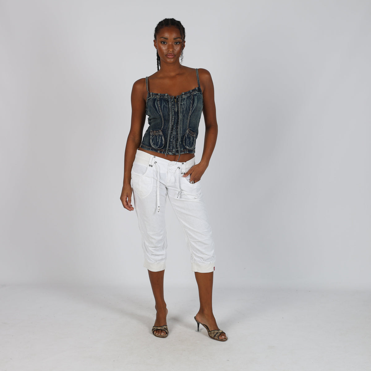 White Y2K edc Capri Trouser (S)