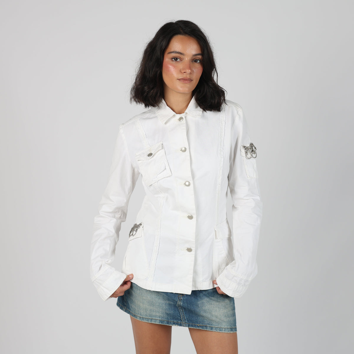 White Y2K Yes!Miss Denim Jacket (L)