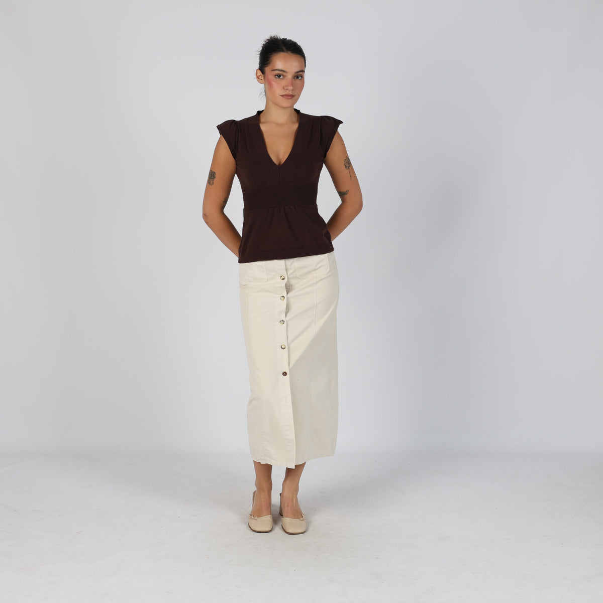 Beige Y2K O.O.P.S. Woven Maxi Skirt (S)