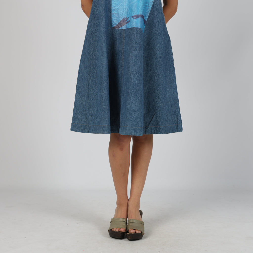 Navy Blue Y2K Sportmax Printed Woven Midi Dress (M)
