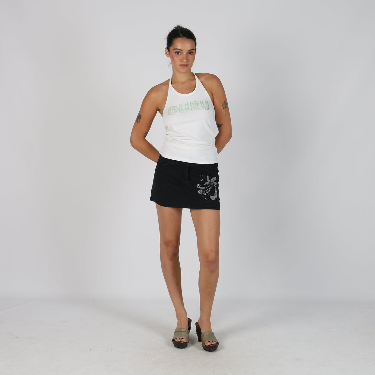 Black Y2K Never Without You Denim Mini Skirt (S)