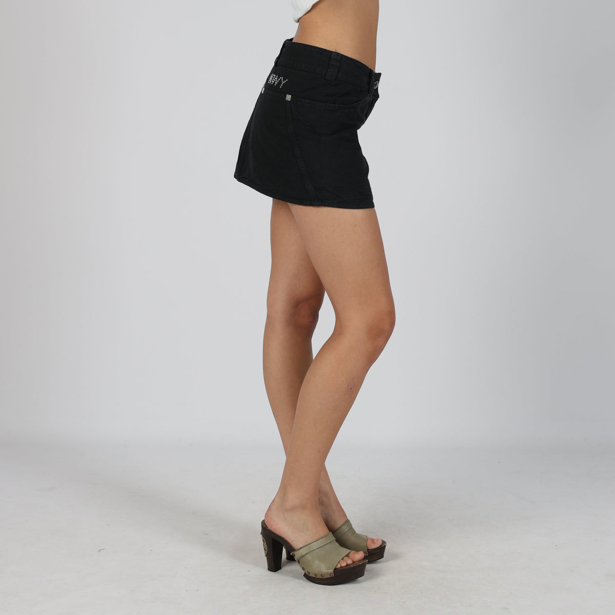 Black Y2K Never Without You Denim Mini Skirt (S)