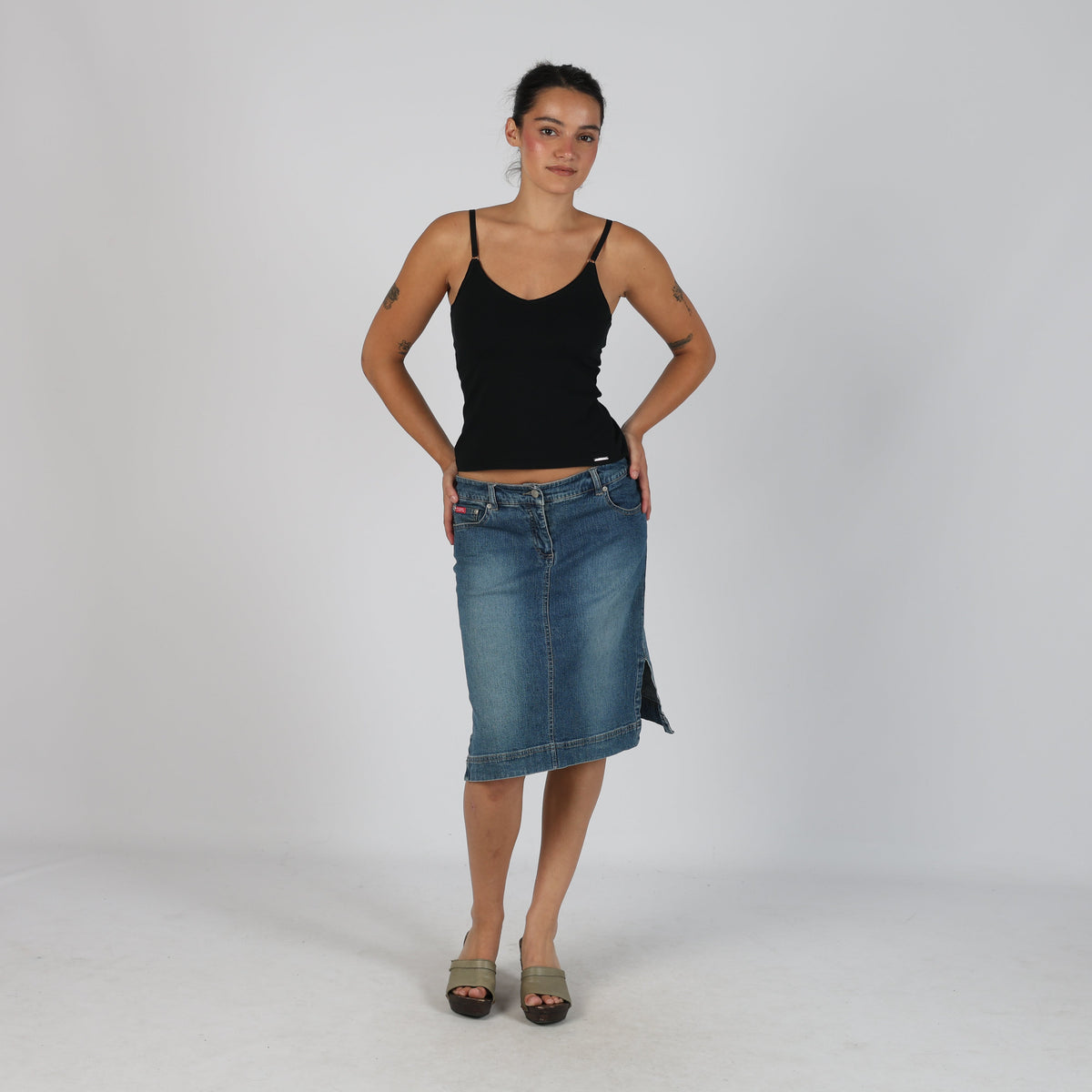 Blue Y2K Flash Light Denim Midi Skirt (M)