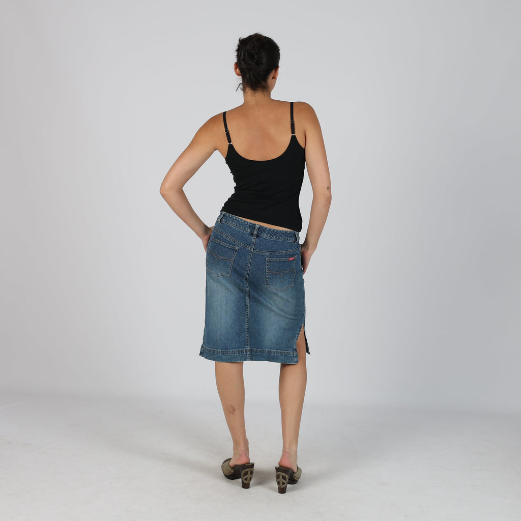 Blue Y2K Flash Light Denim Midi Skirt (M)