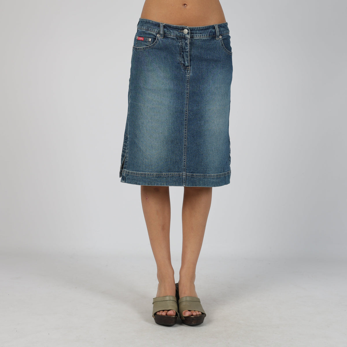 Blue Y2K Flash Light Denim Midi Skirt (M)
