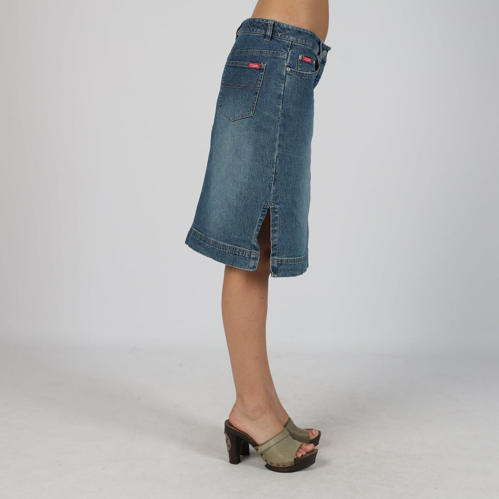 Blue Y2K Flash Light Denim Midi Skirt (M)