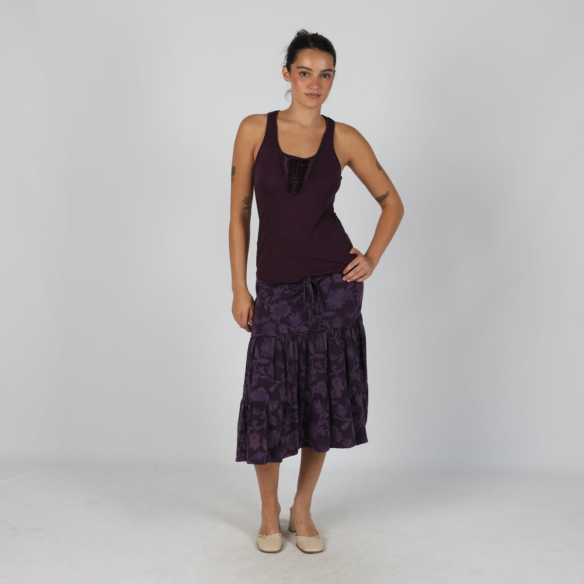 Purple Y2K Woven Midi Skirt (S)