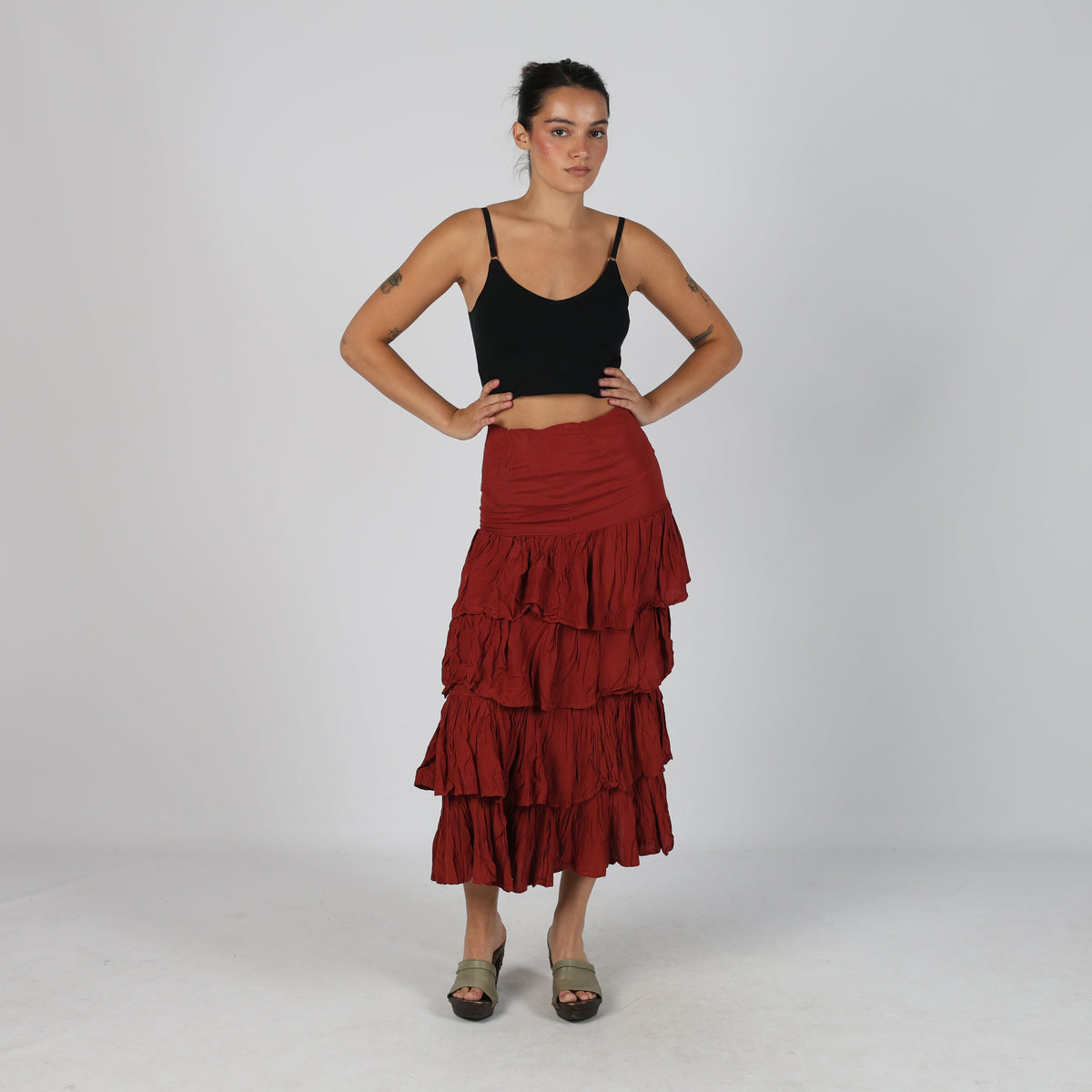 Red Y2K Ariale Woven Maxi Skirt (S)
