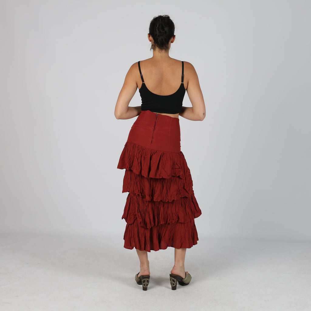Red Y2K Ariale Woven Maxi Skirt (S)