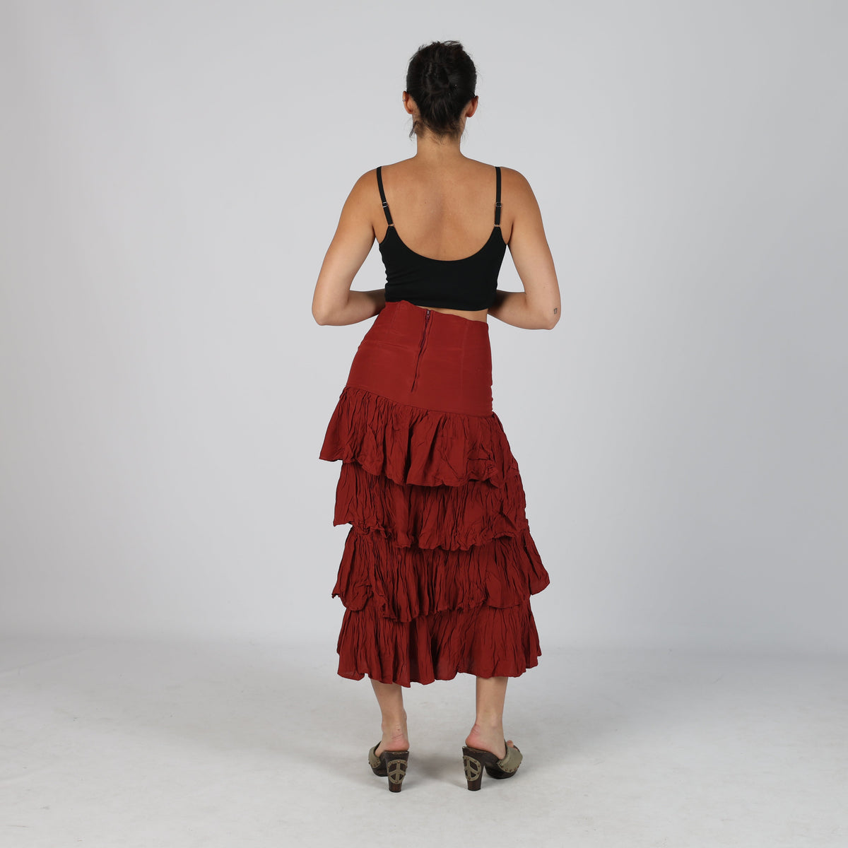 Red Y2K Ariale Woven Maxi Skirt (S)