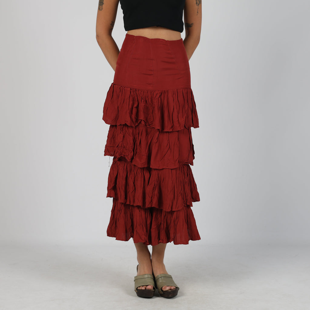 Red Y2K Ariale Woven Maxi Skirt (S)